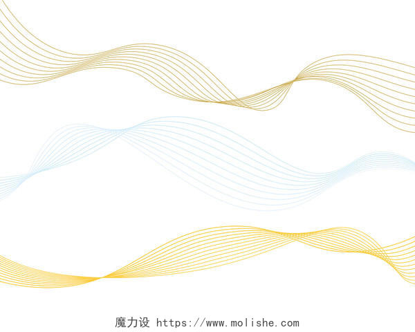 金色手绘简约线条科技线条流线元素PNG素材